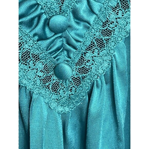 Vintage Miss Elaine Teal Nightgown Gown Lace M Medium Lingerie - Picture 4 of 9